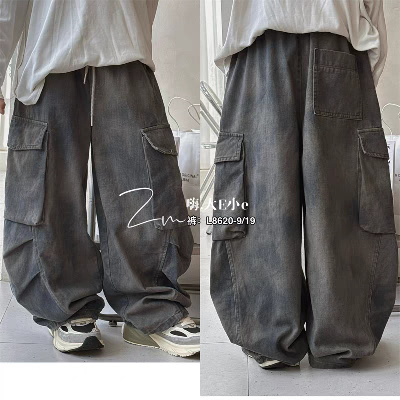 品牌童装25年秋款新款韩版工装裤休闲裤裤子儿童男童宽松喷染