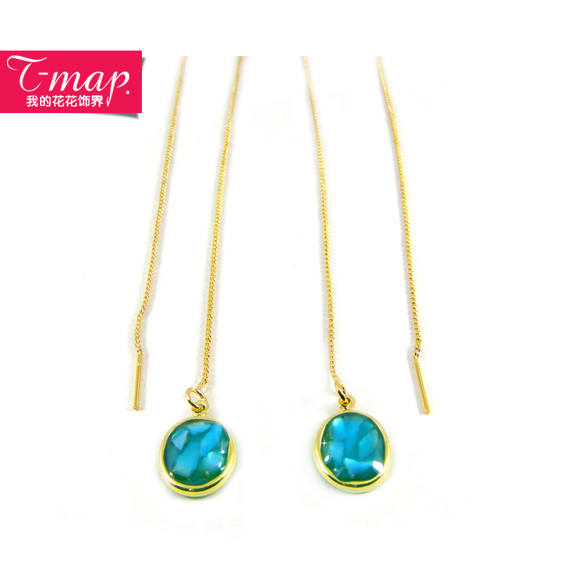 椭圆蓝色贝壳欧美夸张配饰耳线