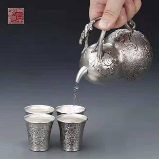 999足银仿古家用温酒器烫酒壶春节礼品 一品银匠纯银葫芦酒具套装