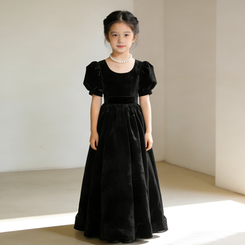 少女大童黑色丝绒管弦乐晚礼服