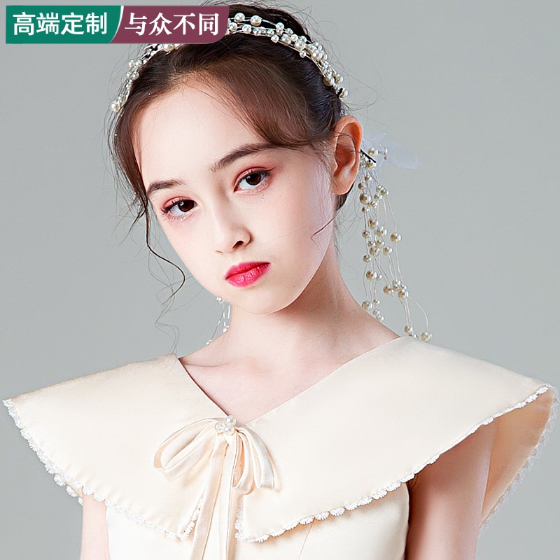女童演出晚礼服配饰品头饰手工珍珠发带花童婚纱超仙花环发箍发饰图片
