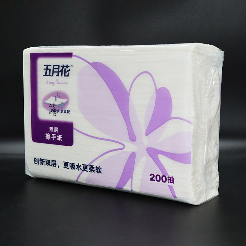 五月花创新双层柔软卫生间商务专用原生浆200抽吸水擦手纸A182200