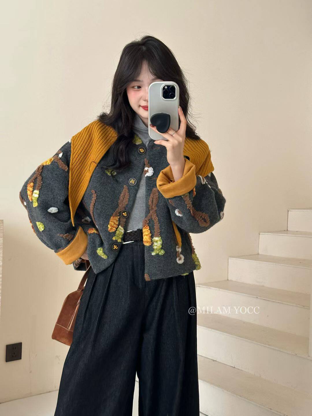 清仓冬季新款小香风提花羽绒内胆毛呢外套女白鹅绒短款上衣带披肩