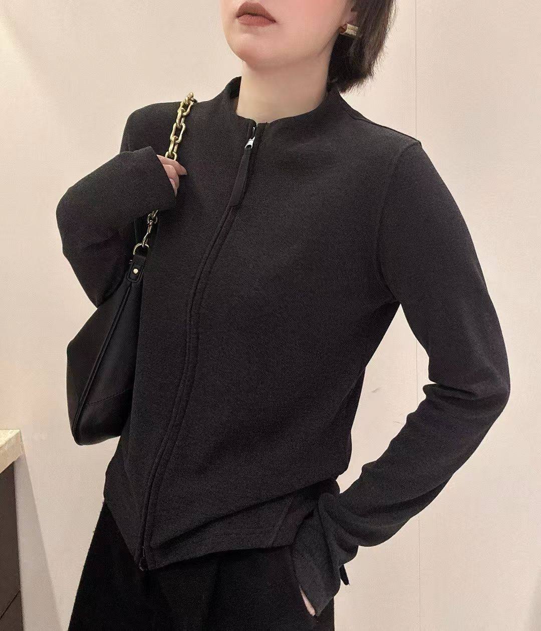 壹彩3439双向拉链显瘦磨毛卫衣外套女2025秋冬新款立领加绒打底衫