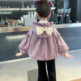 2025春秋装 外套小童洋气女童紫色蝴蝶结外套休闲上衣 儿童秋季