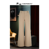 黑贝女裤 女 HERBAY春新品 弹力腿部轮廓与行动美感A型阔腿微喇裤