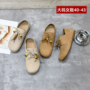女鞋 43大丫丫2025秋新款 宽胖脚肥大码 真皮软底系带单鞋 2011