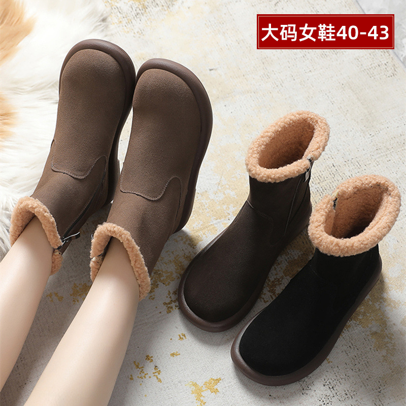 大码女鞋大丫丫平底保暖短筒靴