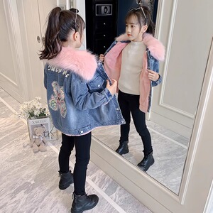 女童牛仔加绒加厚棉服秋冬韩版