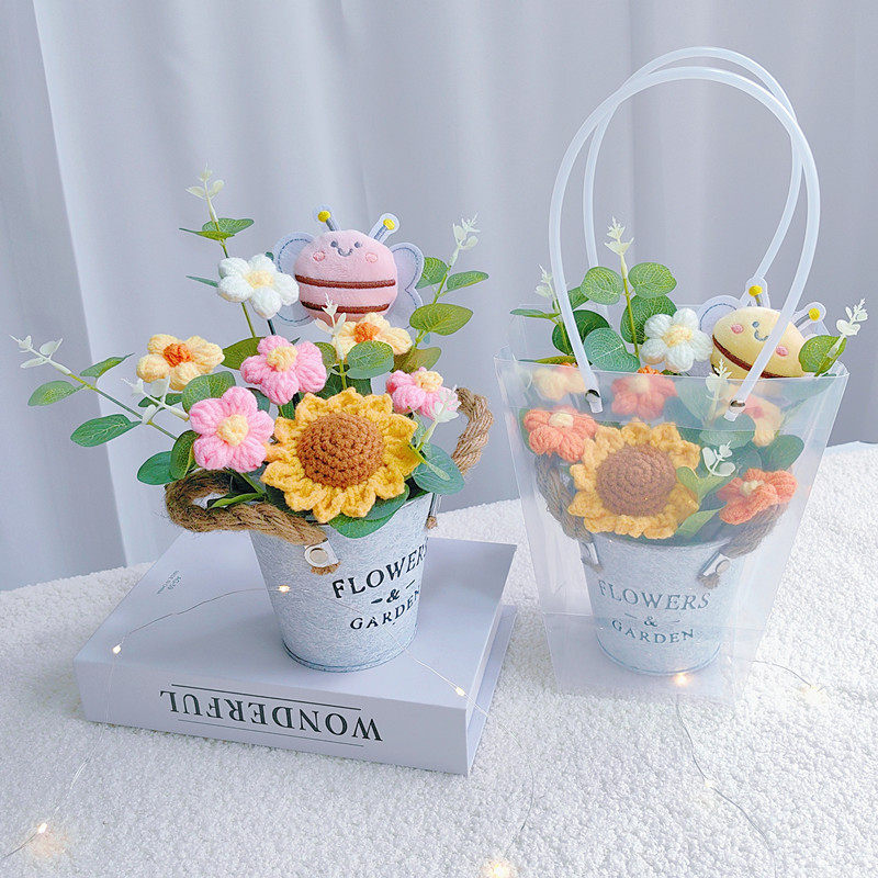 教师节创意手工编织花朵成品向日葵玫瑰花摆件送老师朋友礼物实用