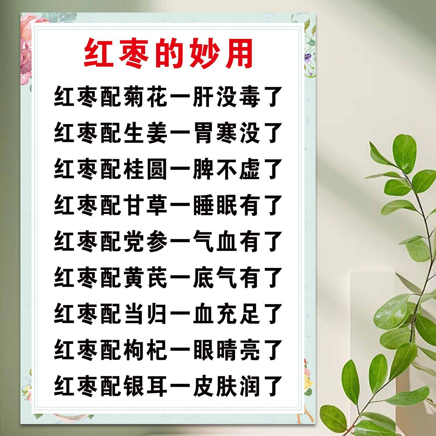 中医养生海报红枣的妙用四季红枣这样子搭配对照表墙贴不干胶贴纸
