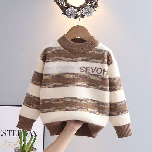 男童秋冬毛衣2024新款儿童冬季条纹针织衫加绒百搭男宝加厚毛线衣