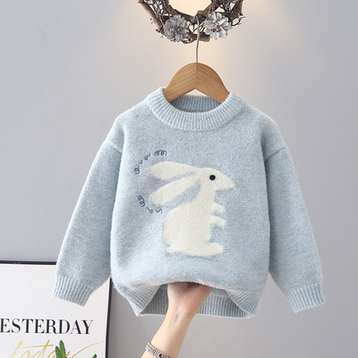 女童毛衣秋冬款2025新款针织衫女孩宝宝加绒加厚洋气上衣儿童衣服