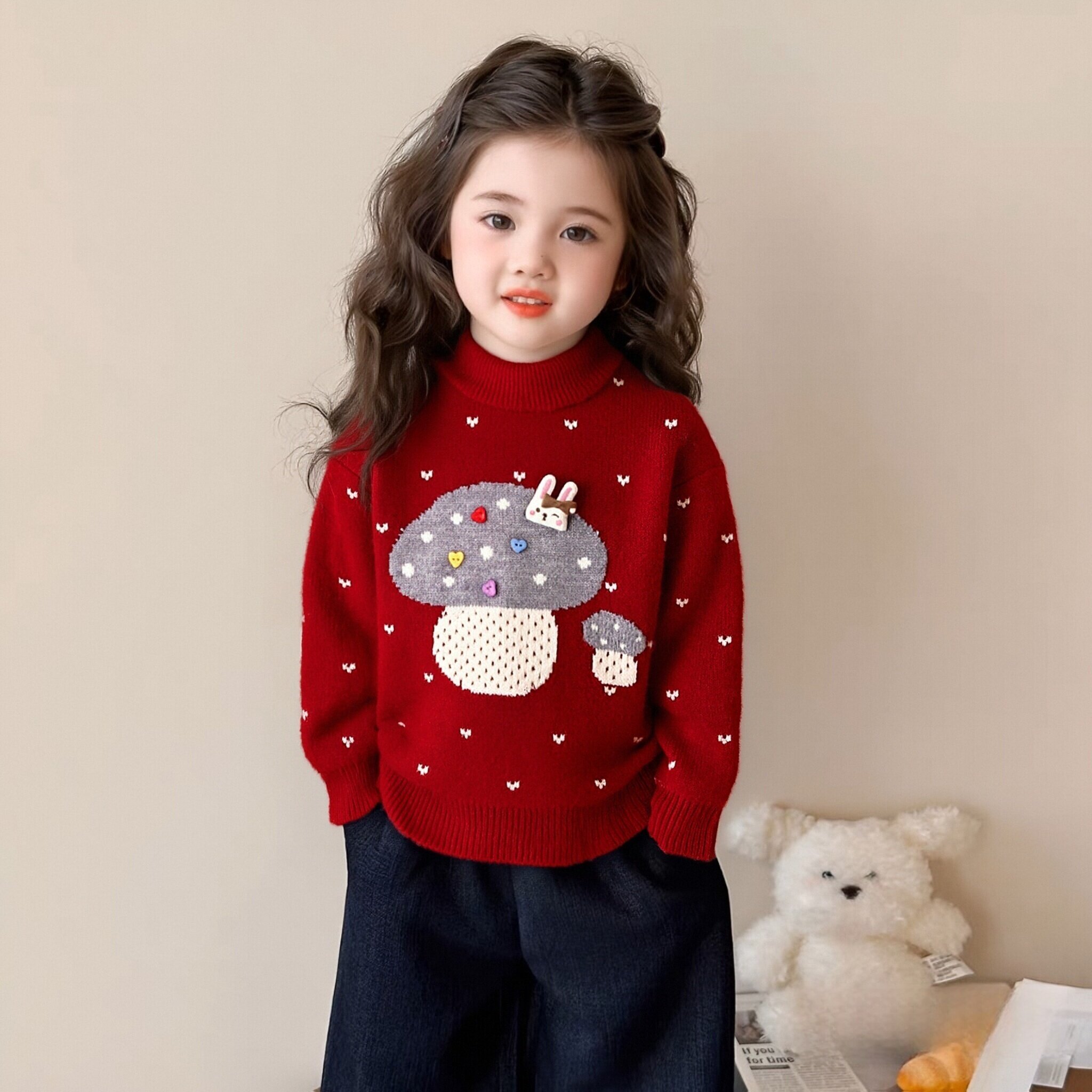 童装女童韩国绒圆领毛衣2025冬装新款儿童保暖百搭提花加绒厚上衣,童装/婴儿装/亲子装,毛衣/针织衫,淘宝优惠券,粉丝福利购,淘宝优惠卷