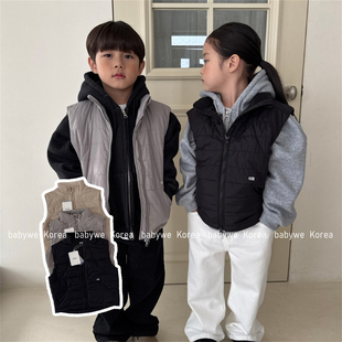 OUR▶BabyWe韩代儿童机洗新雪丽暖绒立领户外风锁温内胆排骨马甲