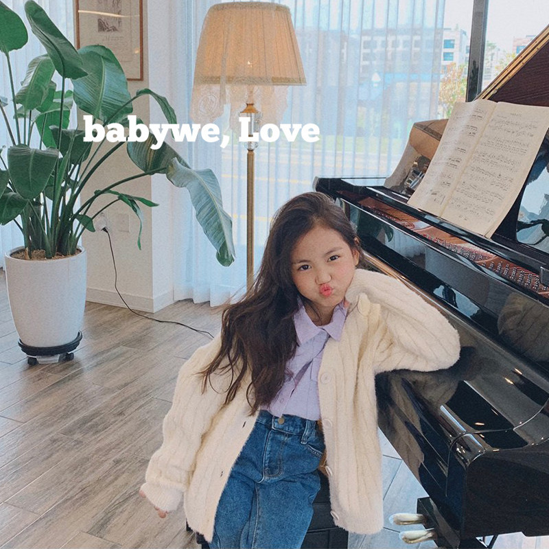 OUR▲BabyWe韩国代购童装女童细腻柔软麻花纹复古毛衣开衫外套