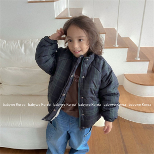 digreen▲BabyWe韩国代购童装25冬儿童时髦格子加厚棉服保暖外套