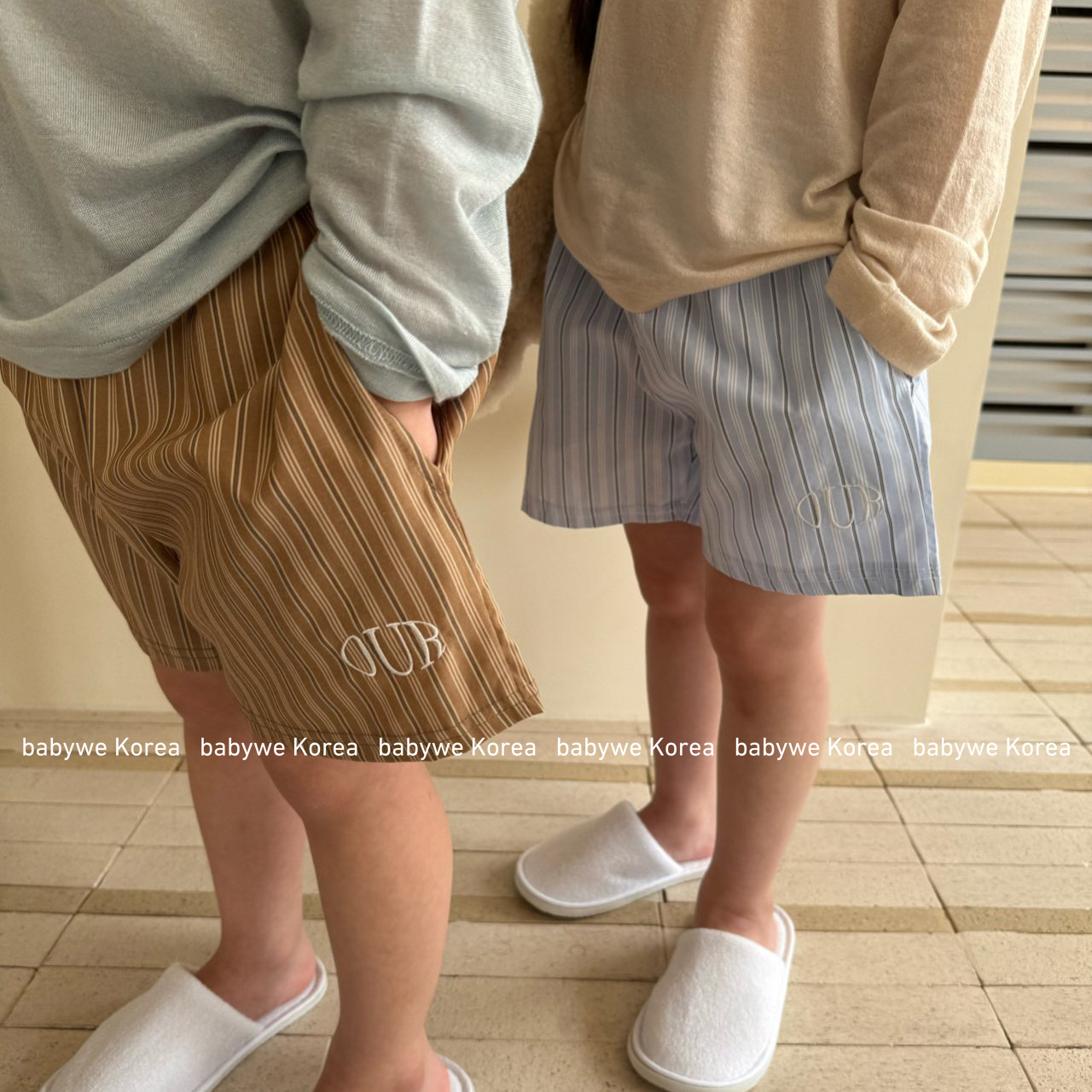 OUR▲BabyWe韩国代购童装25夏儿童ins风条纹logo薄款宽松中裤短裤