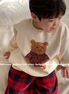 dailybebe▲BabyWe韩国代购童装男女童可爱玩具泰迪熊加绒卫衣