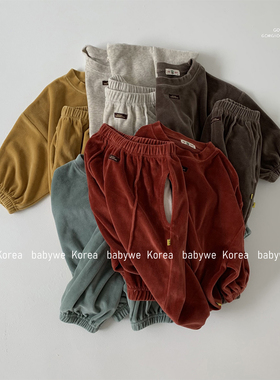 GOU▶BabyWe韩国代购童装25秋儿童亲肤柔软丝绒卫衣卫裤亲子套装