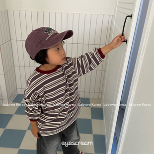 包邮 儿童Art字母miu系条纹纯棉长袖 ▶cream韩国代购 25秋季 T恤 童装