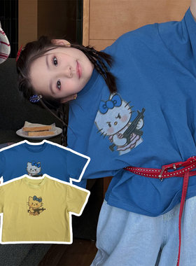 恶搞kitty女童纯棉卡通短袖t恤