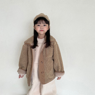 Lovin▲BabyWe韩国代购童装冬季儿童保暖外套毛绒加厚翻领大衣