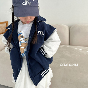 hans▲BabyWe韩国代购童装儿童撞色M字母棒球服春秋季翻领外套