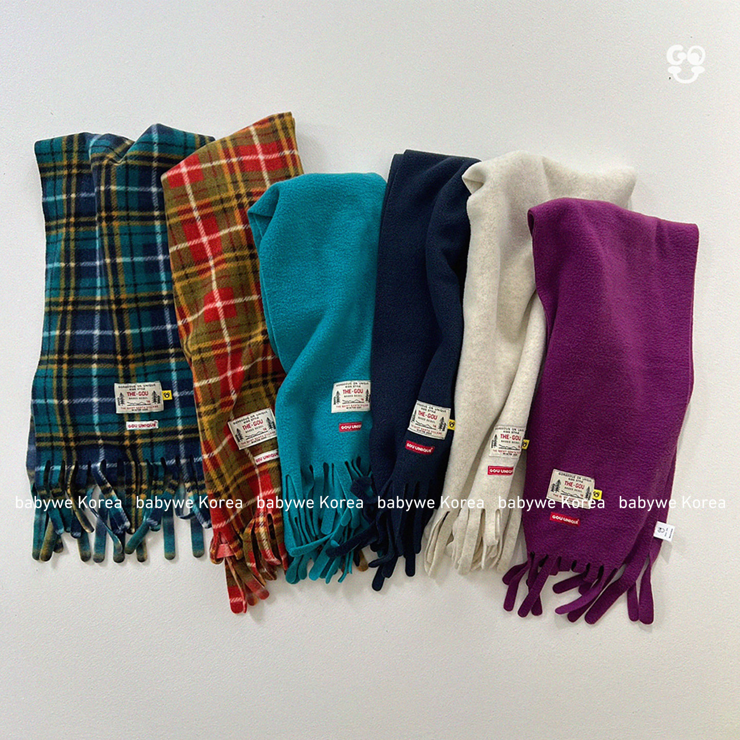 GOU英伦风格子纯色柔软围巾