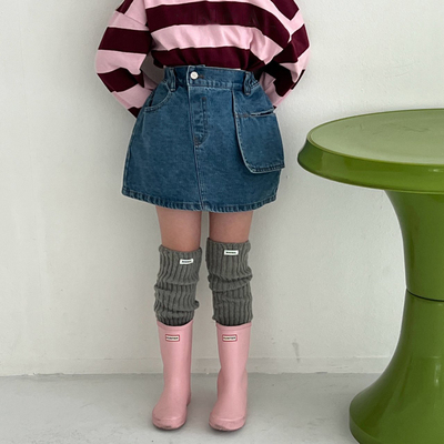 韩国女童时髦口袋牛仔A字半身裙