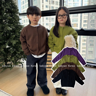 OUR▶BabyWe韩国代购冬季老钱风儿童气质纯色软糯针织开衫毛衣