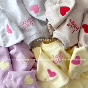 dailybebe▶BabyWe韩国代购26春新love字母爱心棉混纺卫衣裤套装