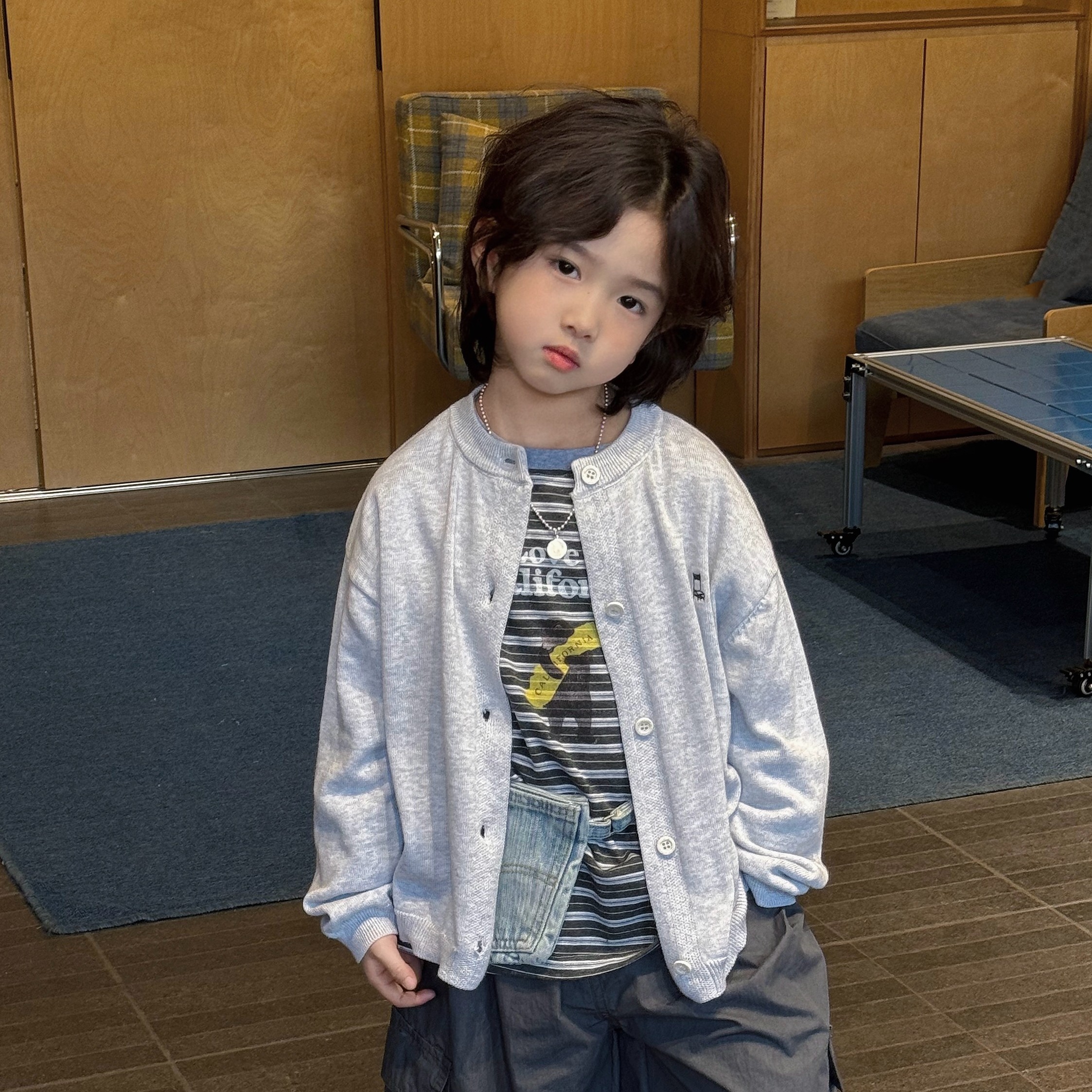 bebenous▶主理人品牌26春儿童萌趣小椅子纯棉针织开衫外套