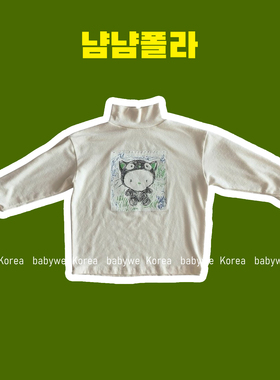 OTR▶BabyWe韩国代购童装冬季儿童羊毛天丝半高领手绘猫咪印花t恤