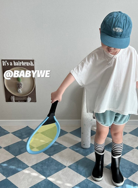 oatmeal▶BabyWe韩国代购童装夏季儿童纯棉短袖上衣小V领t恤衫