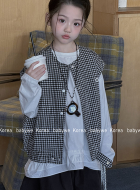 包邮▶bebenous主理人品牌26春新黑白格纹落肩外搭儿童叠穿马甲
