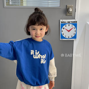 bono▲BabyWe韩国代购童装男女童AB袖撞色春季卫衣字母宽松套头衫