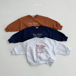 digreen▲BabyWe韩国代购童装25秋男女童天使字母纯棉套头卫衣