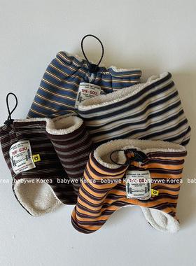 GOU▲BabyWe韩国代购25儿童条纹加绒帽子套头式加厚围脖两用