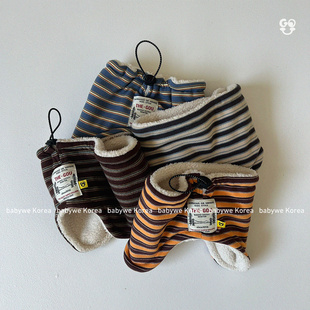 GOU▲BabyWe韩国代购25儿童条纹加绒帽子套头式加厚围脖两用