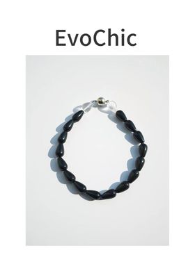 极简天然白水晶黑玛瑙水滴项链