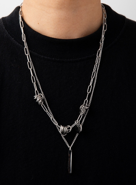 双层朋克项链吊坠金属男女情侣
