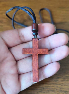 血檀木手工雕刻木十字架吊坠