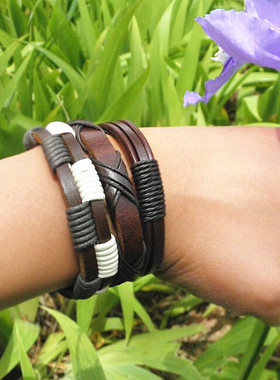 韩版真皮民族风编织开运饰品手链