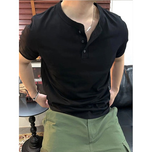 短袖 潮牌夏季 重磅棉亨利领Polo衫 男款 高级感健身运动半袖 体恤衫