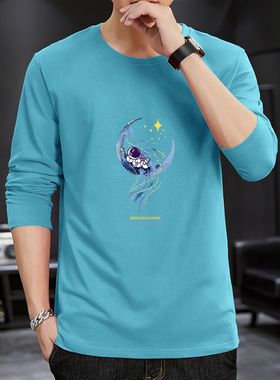 2025秋季宽松纯色港风insT恤男士上衣服体半袖白色大码男装长袖