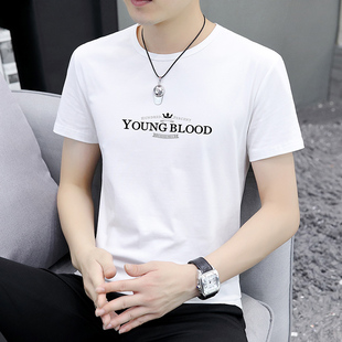 男士 体恤短衫 短袖 潮流白色印花上衣百搭简约半袖 t恤男装 夏季