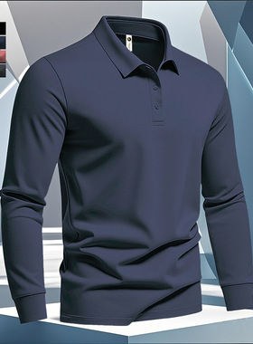 美式经典蓝色男士POLO衫2026秋冬高端翻领长袖T恤商务休闲s衣