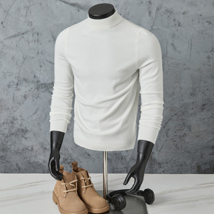 半高领纯色毛衣男款秋冬季高级感修身内搭中领长袖针织衫保暖线衣