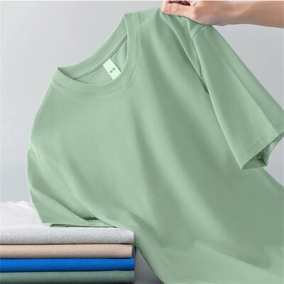 棉圆领短袖t恤男女2025新款夏季百搭宽松纯色男士体恤